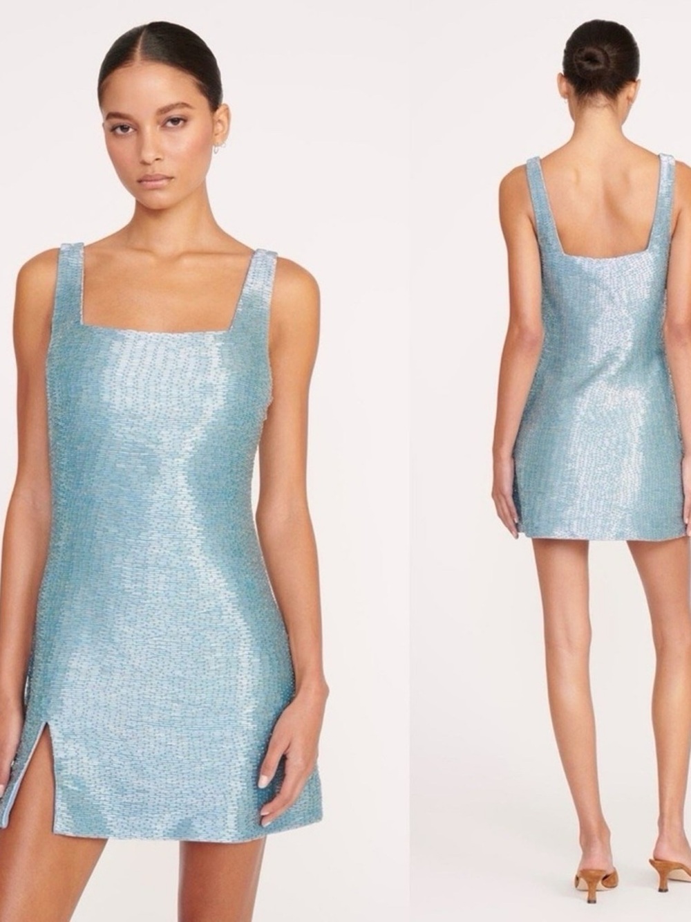 Staud Le Sable Beaded Mini Dress French Blue Sz L